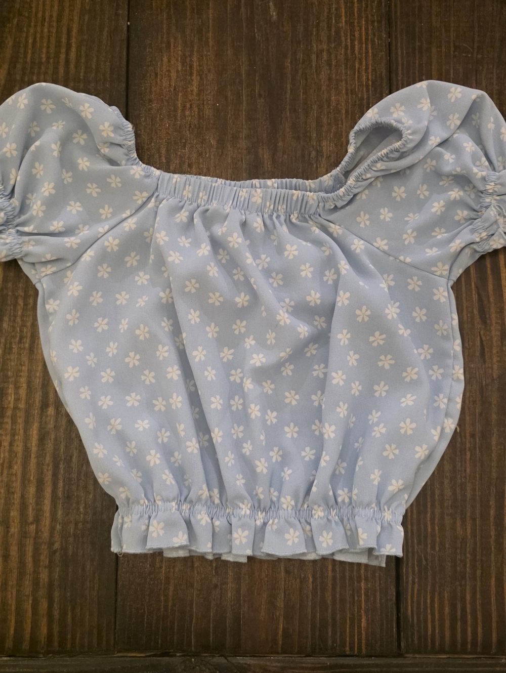 Girls Sky Blue Daisy Crop Top & Shorts Set 14 - Picture 2 of 5